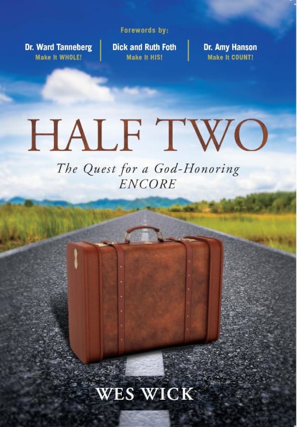 Half Two book cover — a vintage suitcase on an open road